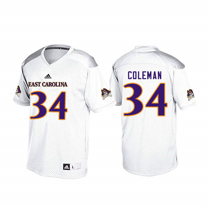 Men #34 Cam Coleman ECU Pirates College Football Jerseys Sale-White - Click Image to Close